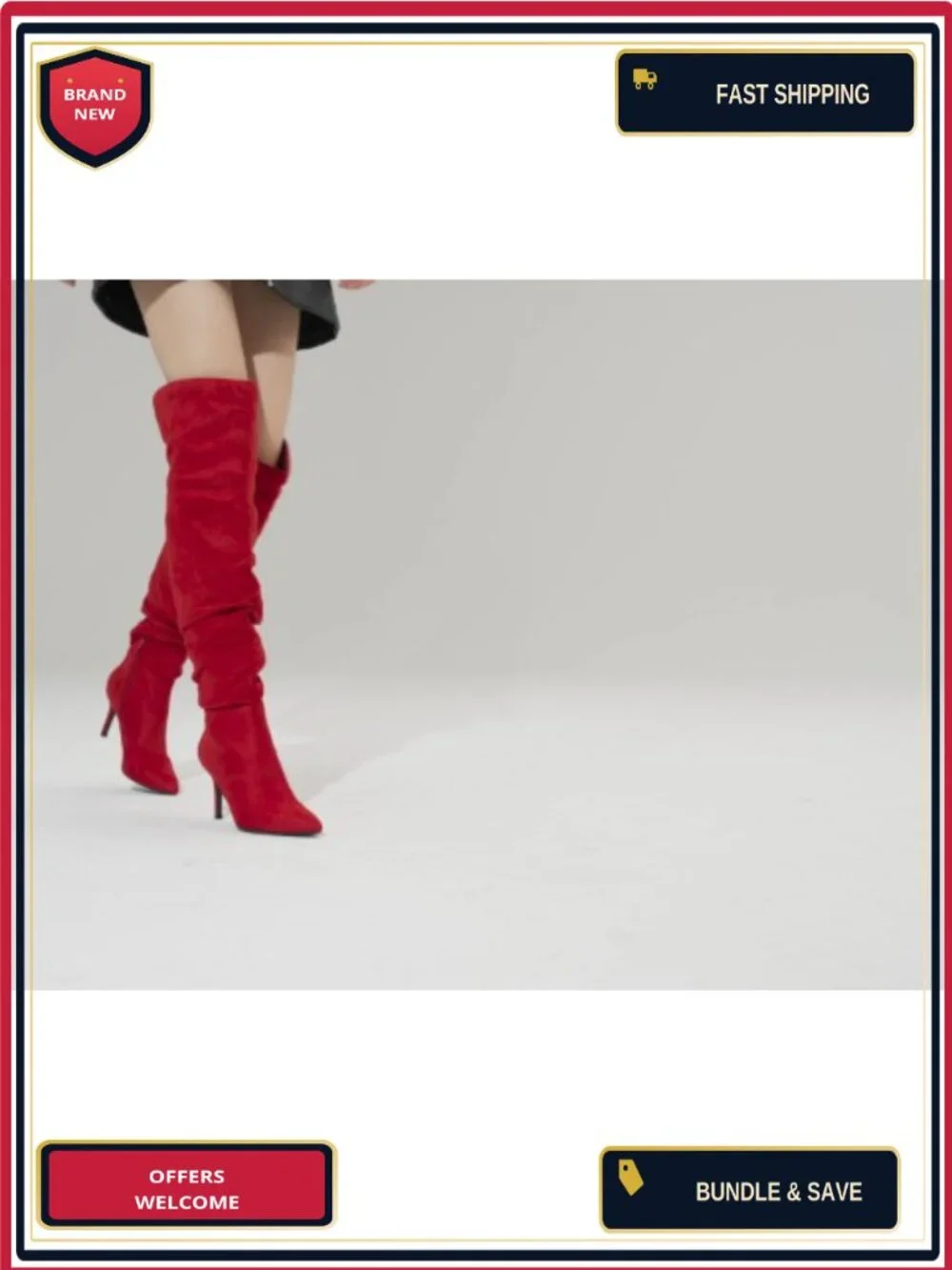 Over the Knee Stiletto Boots Pointed Toe Slouch Design Zip Closure